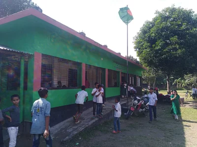 The photo shows the school where a classroom is set on fire by miscreants in Gazipur on Sunday, November 19, 2023. Photo: Dhaka Tribune 