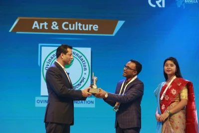 Prime Minister`s ICT Adviser and Centre for Research and Information (CRI) Chairperson Sajeeb Wazed Joy distributes award to the recipients at the Joy Bangla Youth Award held on Saturday, November 19, 2023. Photo: Courtesy