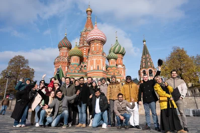 A group of people pose for a picture in Moscow, Russia. Photo: Ali Asif Shawon/Dhaka Tribune