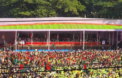 Huge number of people gathered around Sylhet Govt Alia Madrasa ground from different districts of Sylhet division to see Prime Minister Sheikh Hasina on Wednesday, December 20, 2023. Photo: Ali Asif Shawon
