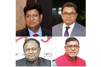 Dropped four ministers from the newly declared cabinet list in clockwise order: Finance Minister AHM Mustafa Kamal, Foreign Minister AK Momen, Health Minister Zahid Maleque, and Commerce Minister Tipu Munshi. Photo: Collected