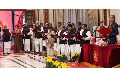 Cabinet members of the new government, formed by the Awami League, has taken the oath of office at the Bangabhaban on Thursday, January 11, 2024. Photo: BSS