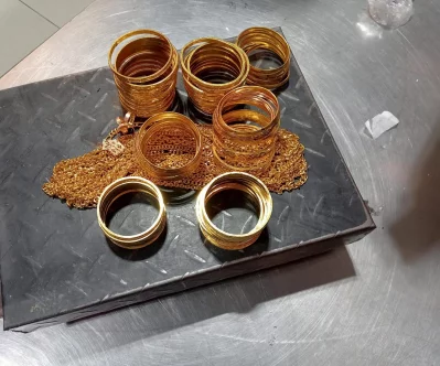 The image shows gold ornaments recovered at Chittagong Airport on Saturday, January 13, 2024. Photo: Dhaka Tribune 