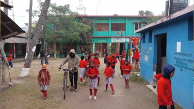 The image shows a primary school in Rajshahi. Photo: Dhaka Tribune 