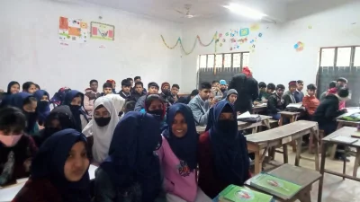 The image shows academic activities running in a secondary school in Naogaon on Sunday, January 21, 2024. Photo: Dhaka Tribune