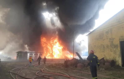A fire breaks out in the warehouse of Bangladesh Inland Water Transport Authority (BIWTA) in Narayanganj city on Saturday, February 3, 2024. Photo: Fire Media Cell