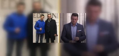 Akunjee with his client Jamal Hizazi, left, Tommy Robinson. Photo: Courtesy