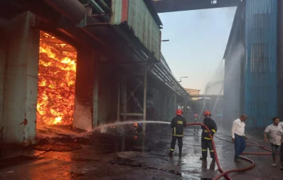 Firefighters are seen working to douse the fire at SA Alam’s sugar mill at Moijjartek in Chittagong on Monday, March 4, 2024. Photo: Fire Media Cell