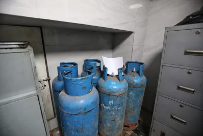 The image shows gas cylinders kept in the kitchen of Labaid Hospital`s rooftop restaurant of the capital on Thursday, March 7, 2024. Photo: Ahadul Karim Ahad/Dhaka Tribune