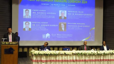 ADB Country Director,Edimon Ginting speaking at EWU Merit Scholarship Awarding Ceremony 2024 on Sunday, March10,2024. Photo:Courtesy.