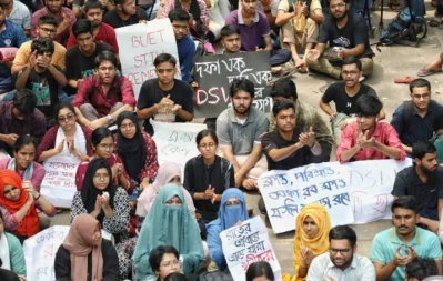 Buet students continued their demonstration for the second day at the campus in Dhaka on Saturday, March 30, 2024. Photo: Ahadul Karim Khan/Dhaka Tribune