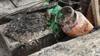 Photo shows a burnt gas cylinder in Korail shanty town on Sunday, March 24, 2034. Photo: Ahadul Karim Khan/Dhaka Tribune