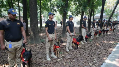 The image shows the security measures taken by Dhaka Metropolitan Police (DMP) centring Pohela Boisakh celebration. Photo: Mahmud Hossain Opu/ Dhaka Tribune