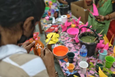 The last-minute preparation to celebrate Pohela Boishakh is going on at Fine Arts Faculty of Dhaka University in Dhaka on Saturday, April 13, 2024. Photo: Ahadul Karim Ahad/ Dhaka Tribune