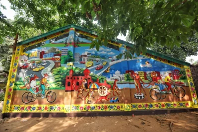 The image shows Dhaka University&rsquo;s Fine Arts Faculty (Charukola) decorated with colourful arts to celebrate Pohela Boishakh. Photo: Ahadul Karim Ahad/Dhaka Tribune