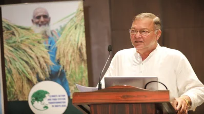 Dr Md Abdus Shahid speaking at the South Asia Regional Forum on Climate Action and Food System Transformation on Tuesday at the Hotel InterContinental Dhaka, April 16, 2024. Photo: Courtesy