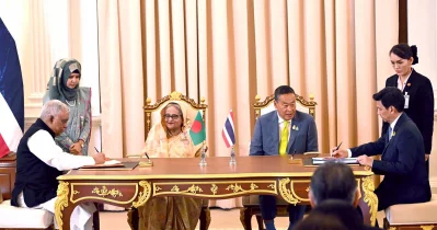 The image shows a glimpse of MoU signing ceremony between Bangladesh and Thailand on Friday, April 26, 2024. Photo: PID 