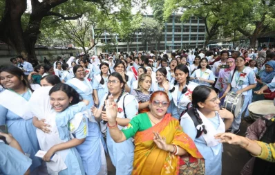 Students are seen celebrating at a school after the SSC results were published on Sunday, May 12, 2023. Photo: Mahmud Hossain Opu/Dhaka Tribune