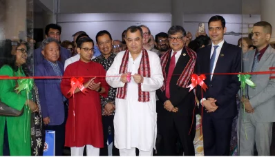 Environment, Forest and Climate Change Minister Saber Hossain Chowdhury inaugurating a photography exhibition titled `Mountain Memories: Connecting Peaks and People` in celebration of Mount Everest Day at the National Chitrashala Auditorium at the Bangladesh Shilpakala Academy, arranged by the Embassy of Nepal, on Friday, May 31, 2024. Photo: PID