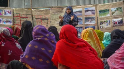 The image shows an awareness program undertaken under the National Urban Poverty Reduction Program (NUPRP), reducing the risk of flooding and improving sanitation and mobility in Chittagong and Cox&rsquo;s Bazar. Photo: Ali Asif Shawon/ Dhaka Tribune