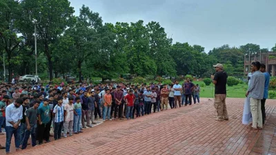 The image shows the protest rally held by the students of Jahangirnagar University on Monday, July 1, 2024. Photo: Dhaka Tribune 