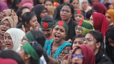 Students of Dhaka University gather at the capital`s Shahbagh intersection following the tip court`s ruling on the quota system on Thursday, July 4, 2024. Photo: Ahadul Karim Khan/Dhaka Tribune