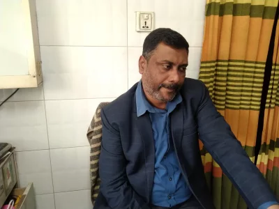 Village doctor Tapas Kumar Basak at his chamber