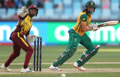 South Africa’s Tazmin Brits plays a shot against the West Indies during Friday’s Women’s Twenty20 World Cup match in Dubai Photo: ICC