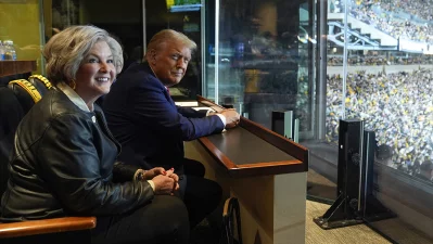 Donald Trump attends a game between the NFL Pittsburgh Steelers and the New York Jets with senior campaign consultant Susie Wiles in Latrobe, Pennsylvania, on October 20, 2024. Photo: AFP