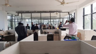 A 15-member team conducts an inspection of computers and files in the Savannah Eco Resort`s offices. Photo: Dhaka Tribune