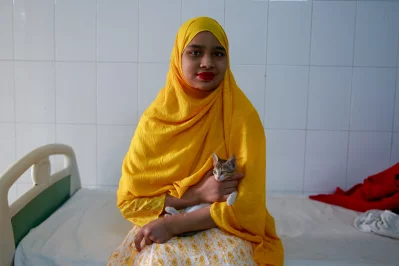 After enduring three months of pain, trauma and medical treatment, thirteen-year-old Kolpona, was finally released from hospital on Wednesday, January 29, 2025. Photo: Mehedi Hasan/Dhaka Tribune