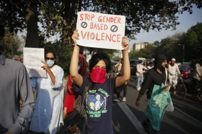 Women protest outside Dhakas National Parliament against violence and harassment, demanding the removal of Home Affairs Adviser Jahangir Alam Chowdhury, Friday, March 7, 2025. Photo: Mehedi Hasan/ Dhaka Tribune