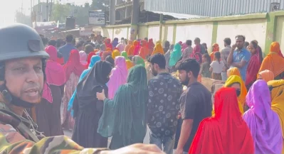 Workers of Hag Knit Wear garment, protested and blocked road upon unpaid wages and Eid bonus in Gazipur on Tuesday, March 25, 2025. Photo: Dhaka Tribune