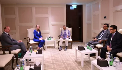 Lauren Dreyer met Professor Yunus in Doha to discuss final steps for launching SpaceX satellite services in Bangladesh, including Foreign Adviser Md Touhid Hossain, National Security Adviser Khalilur Rahman and Principal Coordinator on SDG Affairs Lamiya Morshed. Photo: Facebook/Chief Adviser GOB