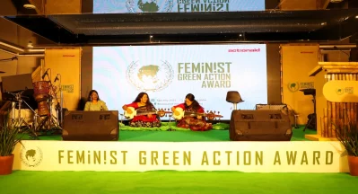 3 entrepreneurs honoured for feminist contributions to green transition in Feminist Green Action Award 2025. Photo: Dhaka Tribune