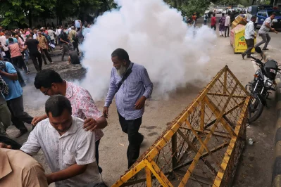 Police fire water cannons, sound grenades at protesting dismissed BDR members in Kakrail on Monday, July 7, 2025. Photo: Ahadul Karim Khan/Dhaka Tribune