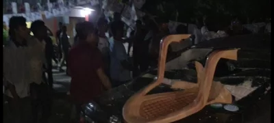 Chairs and bamboo sticks scattered after the attack on Mirza Faisal Amin in Thakurgaon, his associates intervened to protect him, but several people were injured in the scuffle and his car was vandalized. Photo: Dhaka Tribune