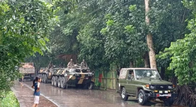 Police, army, and joint forces personnel are patrolling around the Sheikh Mujibur Rahman Mausoleum. Photo: Dhaka Tribune