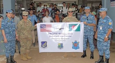 `Operation Pacific Angel 25-3` with participation of Bangladesh Air Force and United States Pacific Air Forces, an Encap ceremony was held at Anwara upazila health complex, Chittagong, on Thursday. Photo: Courtesy