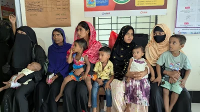 Women and children waiting for medical services at the Union Health and Family Welfare Center, Bakulbaria, Golachipa, Patuakhali. Photo: Rabiul Hasan/Dhaka Tribune