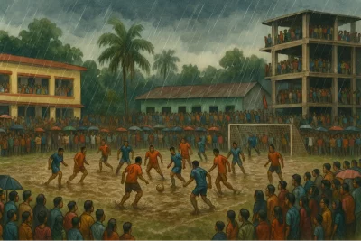 A symbolic illustration of monsoon football in Bangladesh, generated by ChatGPT 
