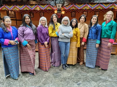 Visitors in traditional Bhutanese dress at Simply Bhutan. Photo: Dhaka Tribune