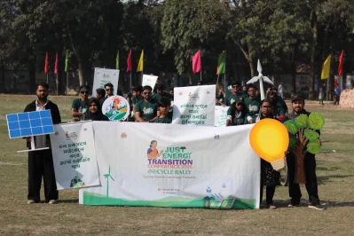 Participants take part in the bicycle rally titled Cycling Towards Just Energy Transition, calling for a fair, gender-just and inclusive energy transition while promoting renewable energy and public awareness, in Manikganj on February 6, 2026. Photo: Courtesy