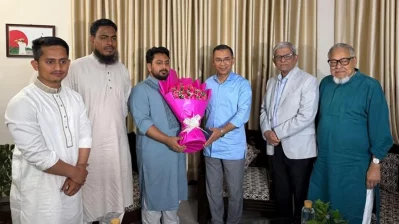 Tarique Rahman meets Nahid Islam at his Bailey Road residence on Sunday, February 15, 2026.
