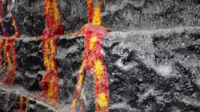 A lava palm print on display. It&rsquo;s an interactive exhibit where visitors can place their hands on a sensor to trigger a visual `lava flow` simulation. Photo: Reaz Ahmad