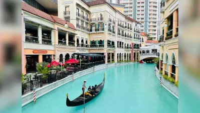 Venice Grand Canal Mall, a lifestyle and shopping destination located in Taguig City, the Philippines. An authentic Italian-style gondola ride is a main attraction here at this man-made canal.