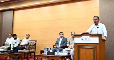 Prime Minister Tarique Rahman speaks at a view-exchange meeting with journalists at the Bangladesh-China Friendship Conference Centre in Dhaka on Tuesday, June 16, 2026.