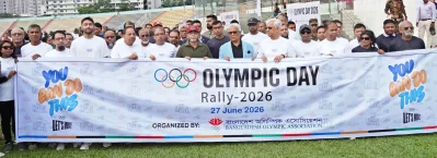 Participants take part in the Olympic Day 2026 rally organized by the Bangladesh Olympic Association with support from the Bangladesh Army in Dhaka on Saturday, June 27, 2026. Photo: Courtesy