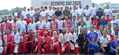 Participants take part in the Olympic Day 2026 rally organized by the Bangladesh Olympic Association with support from the Bangladesh Army in Dhaka on Saturday, June 27, 2026. Photo: Courtesy
