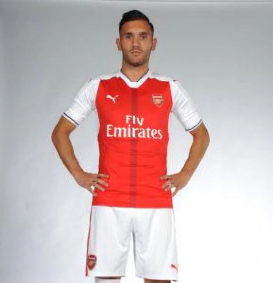 Spaniard Lucas Perez in his new Arsenal shirt Arsenal official website